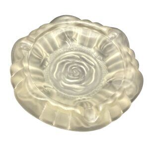 VINTAGE SATIN FINISH ROSE ASHTRAY FROSTED GLASS FLORAL ROUND 3 RESTS NO FLAWS